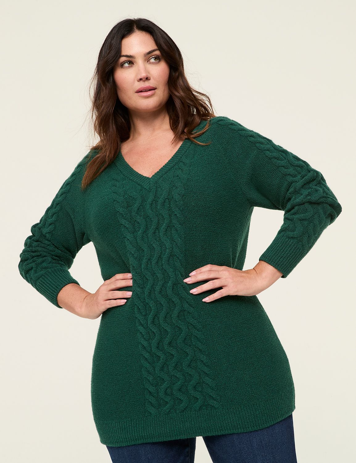 Classic Long Sleeve V Neck Cable Pu LaneBryant