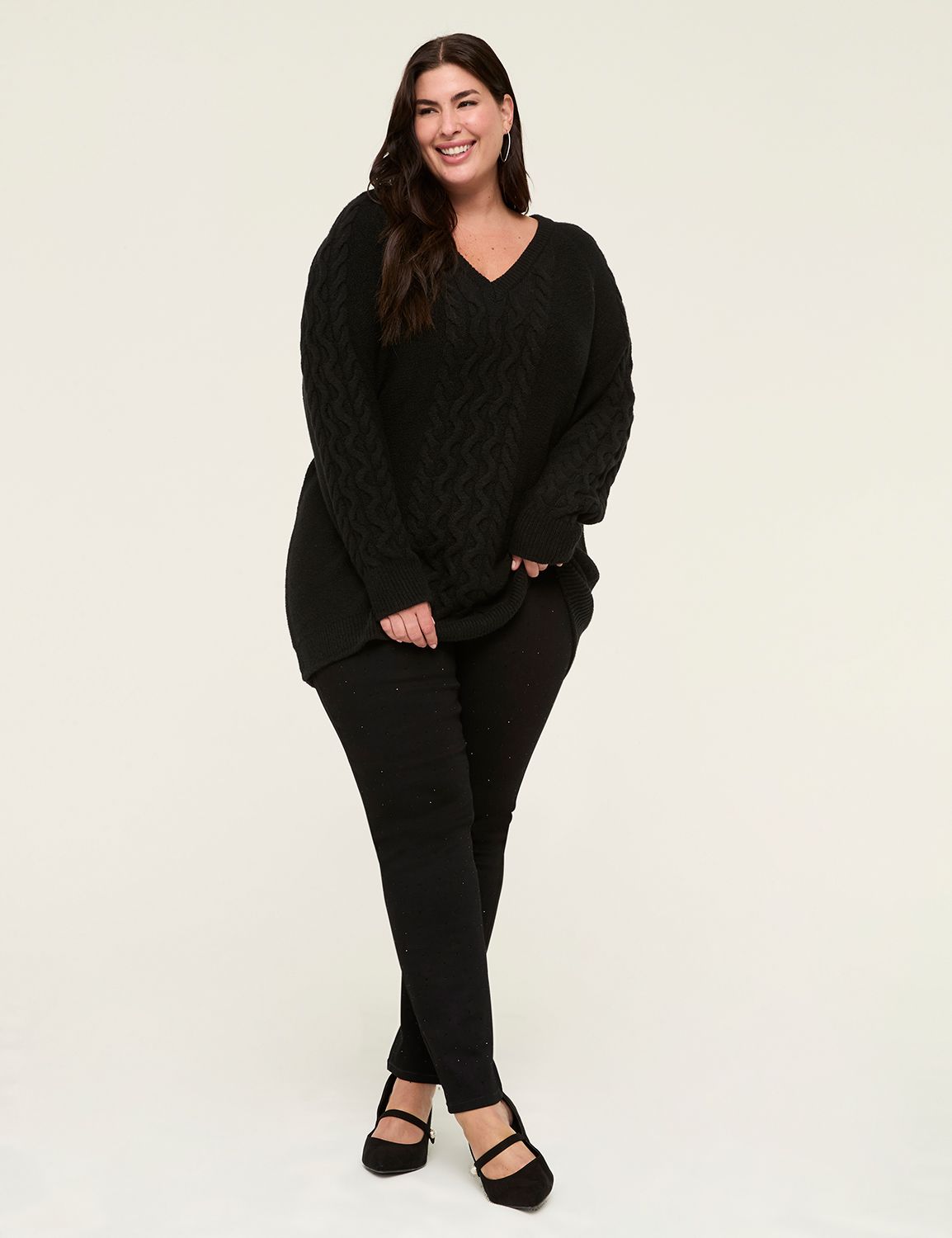 Classic Long Sleeve V-Neck Cable Pu Product Image 3