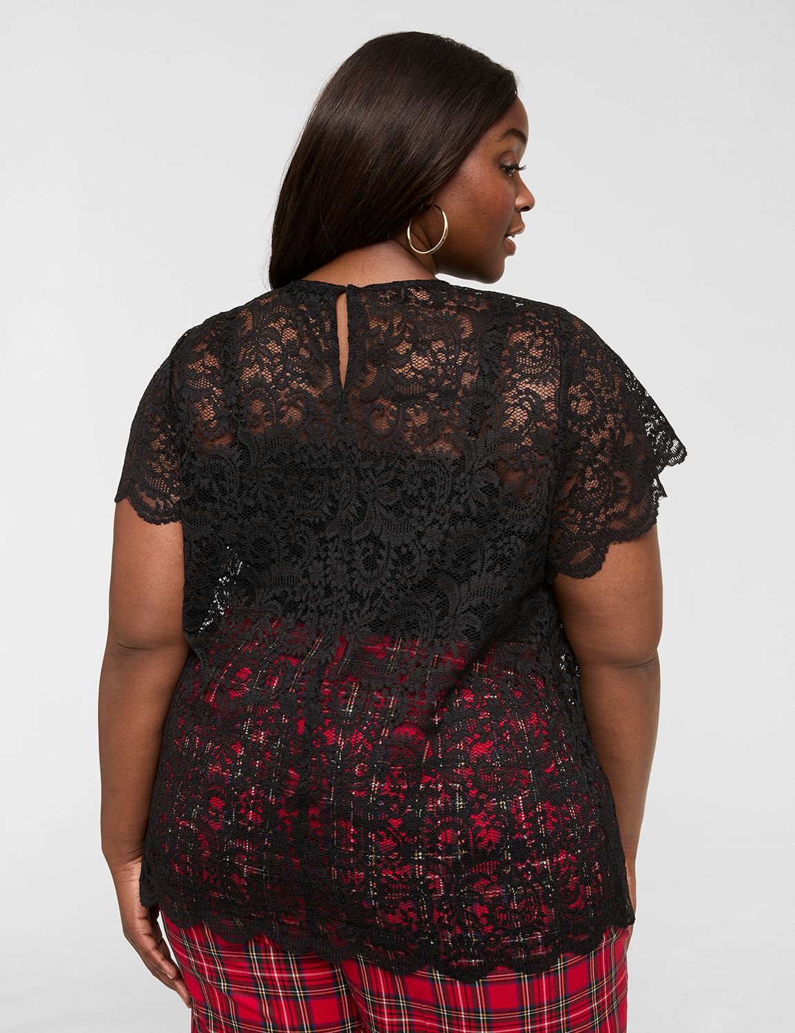 Classic Short Sleeve Crew Neck Lace Product Image 2