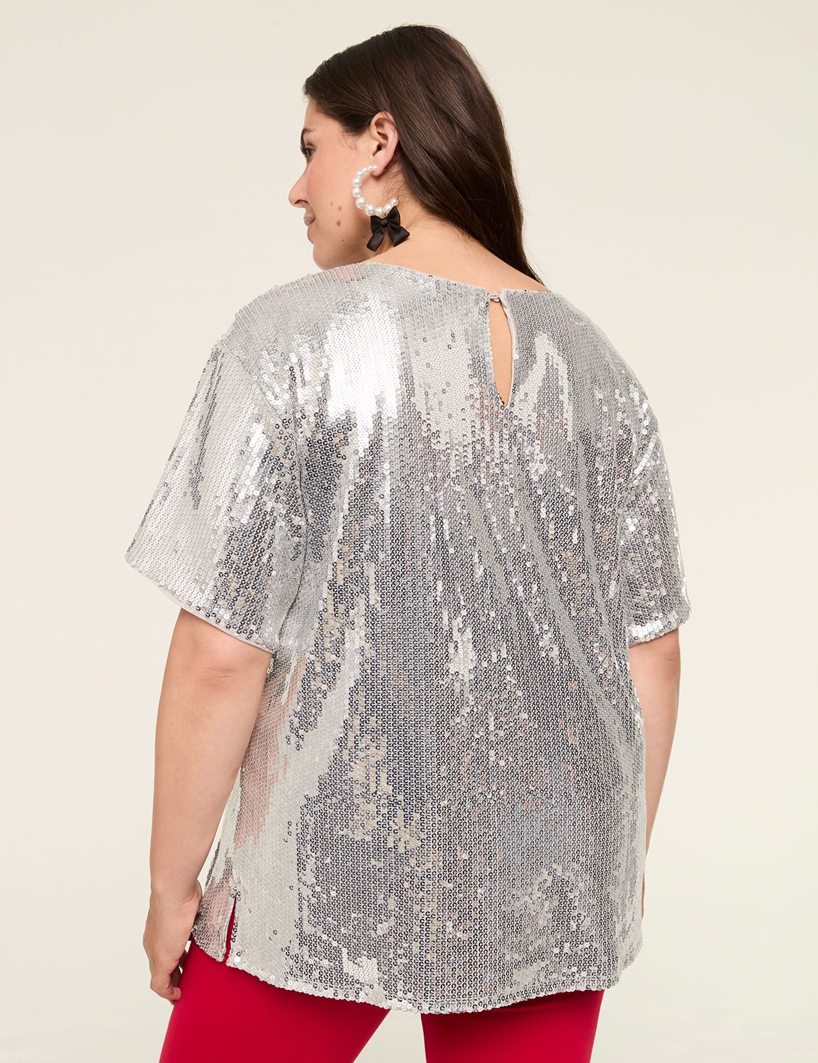 Short Sleeve Crewneck Sequin Tee F Product Image 2