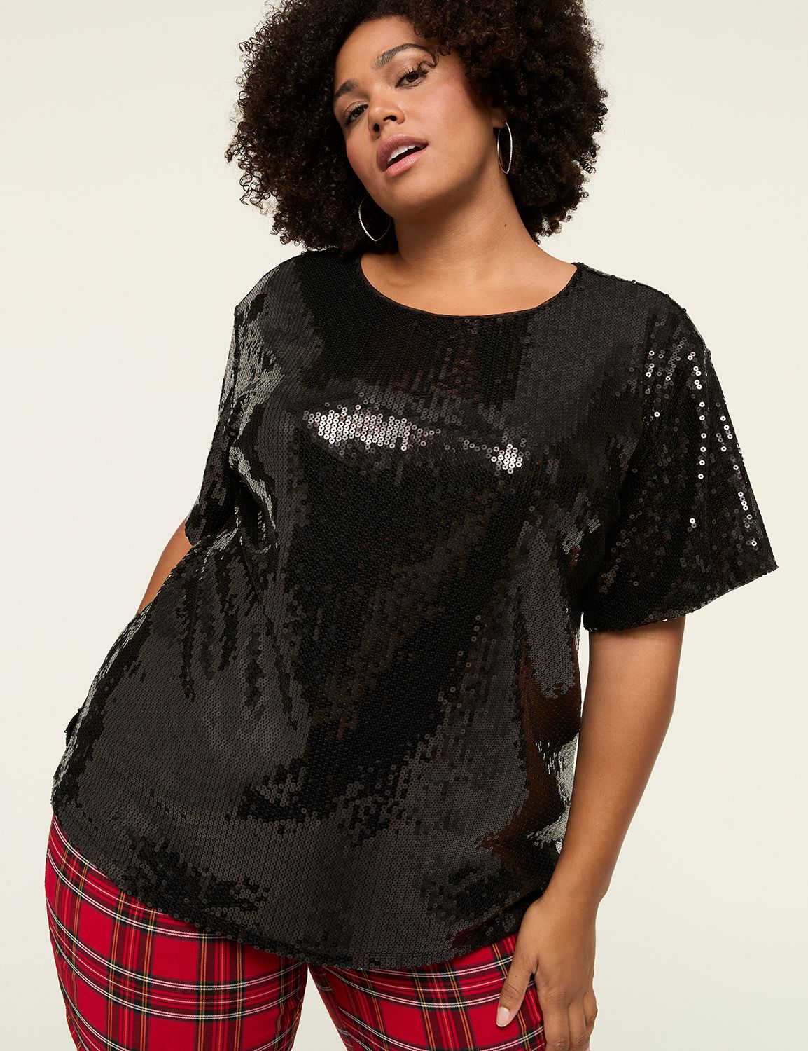 Sequin Round Neck Short Sleeve T-Shirt