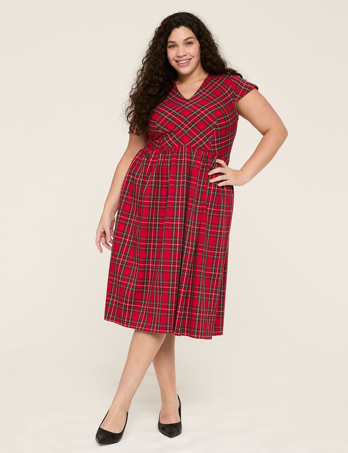 CAP SLEEVE V NECK FIT AND FLARE 114 Product Image 4
