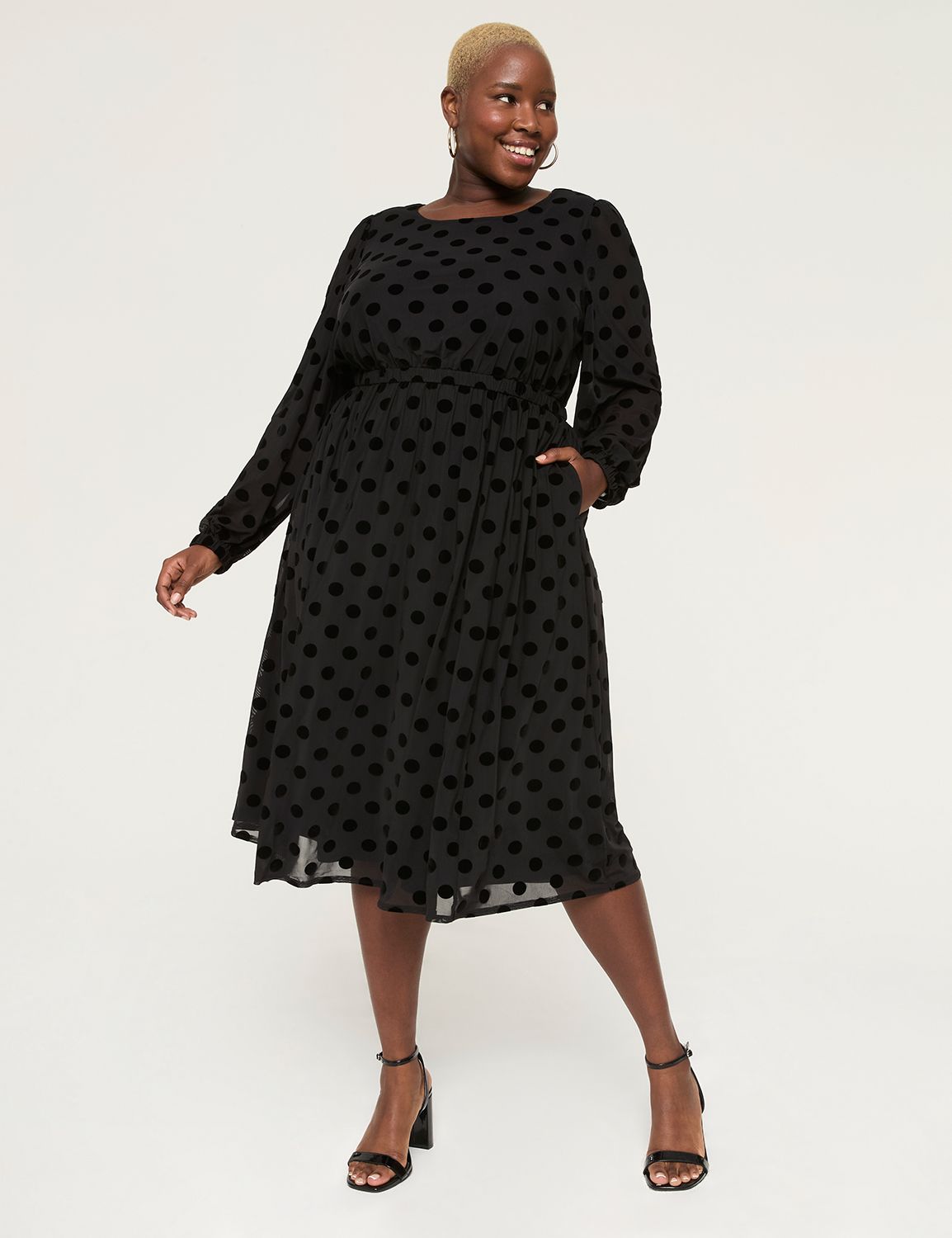 velvet-dot fit & flare midi dress