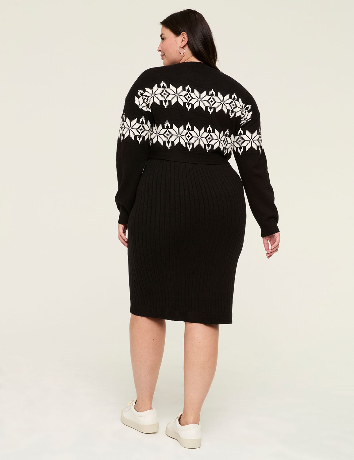 Crew-Neck Fair Isle Sweater Dress