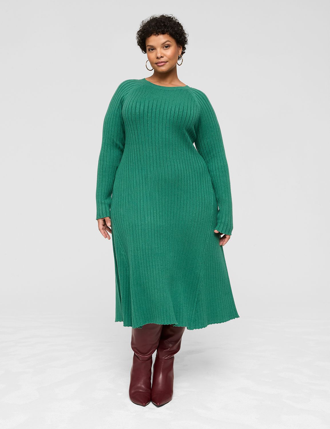 LS RAGLAN TURTLENECK RIB DRESS 1142 | LaneBryant