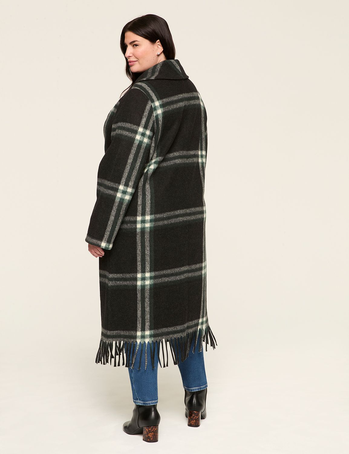 Belted Plaid Coat with Fringe hem 1 Product Image 2