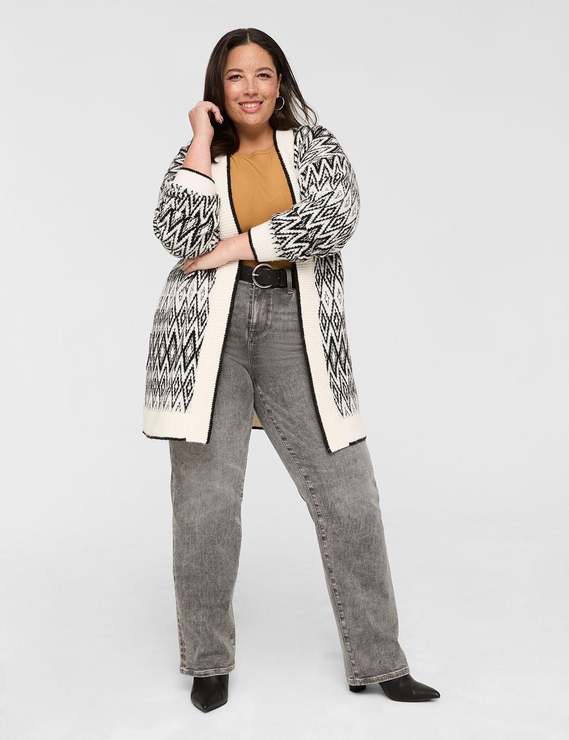 Jacquard Open-Front Cardigan