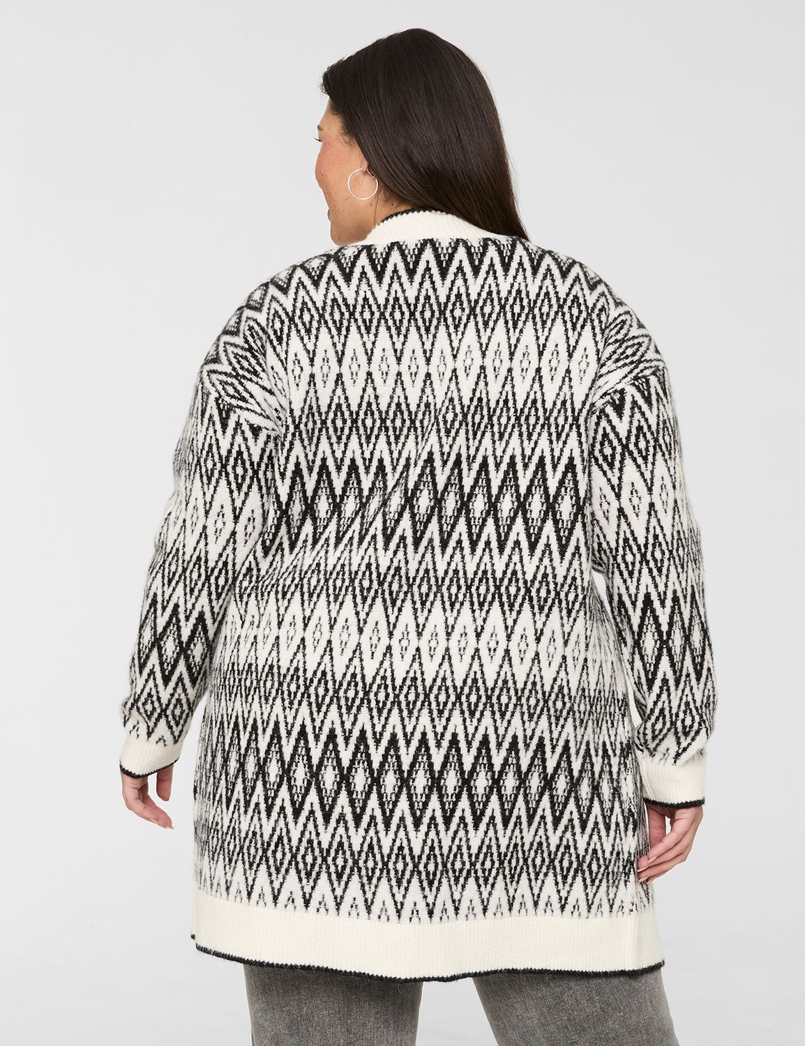 Jacquard Open-Front Cardigan