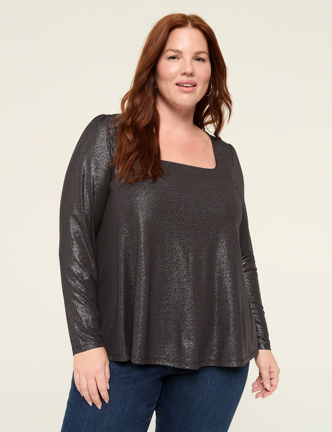 Foil Swing Square-Neck Top