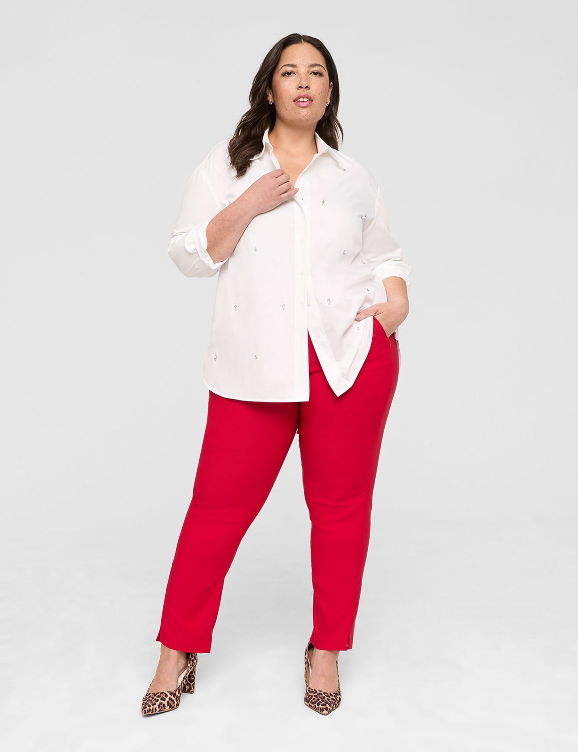 Relaxed Long Sleeve Button Down Emb Product Image 3
