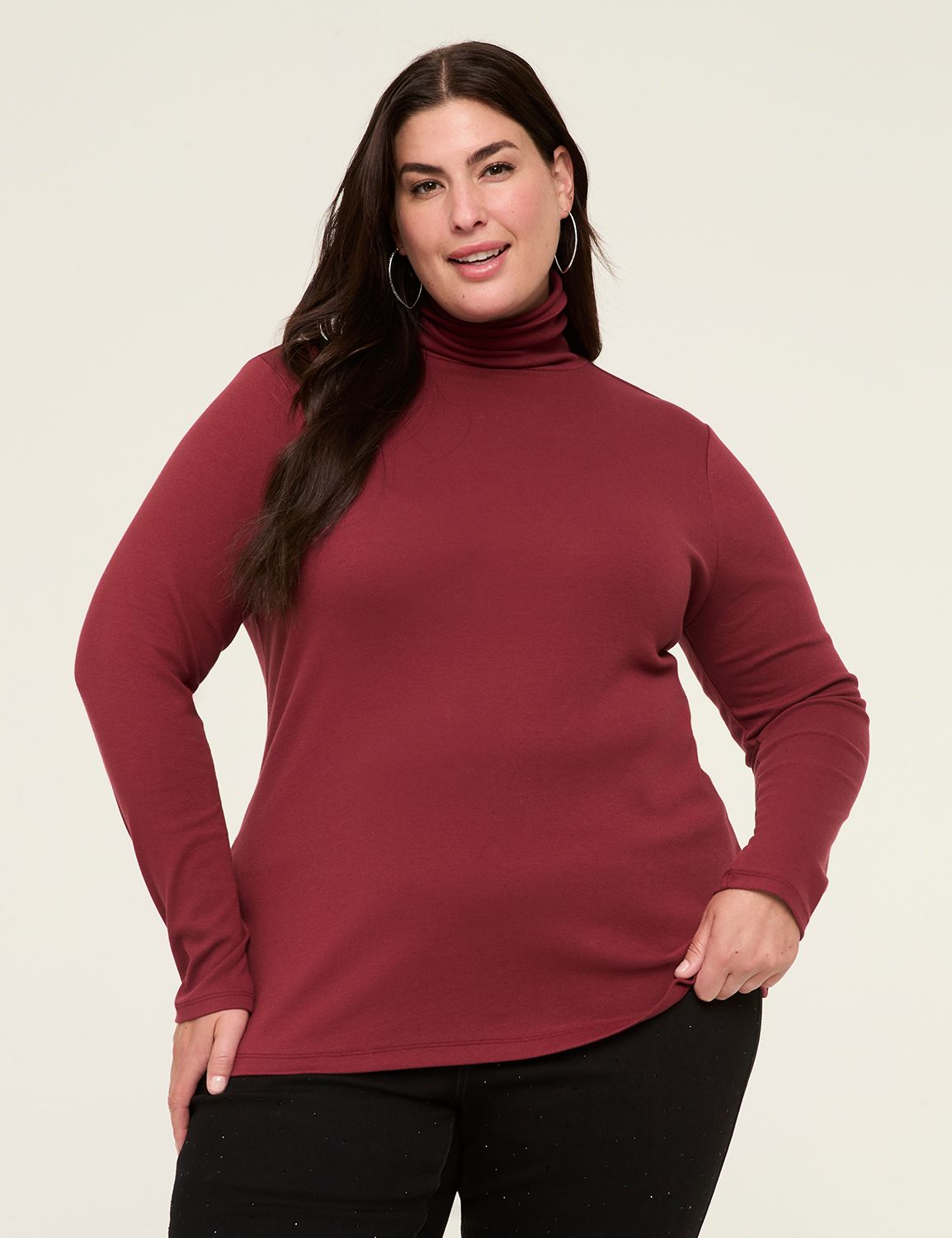 Long Sleeve Ribbed Turtleneck Top F LaneBryant