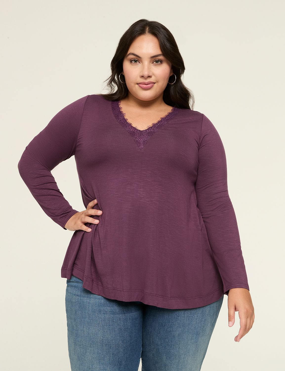 Thermal Round Neck Lace Trim L/S
