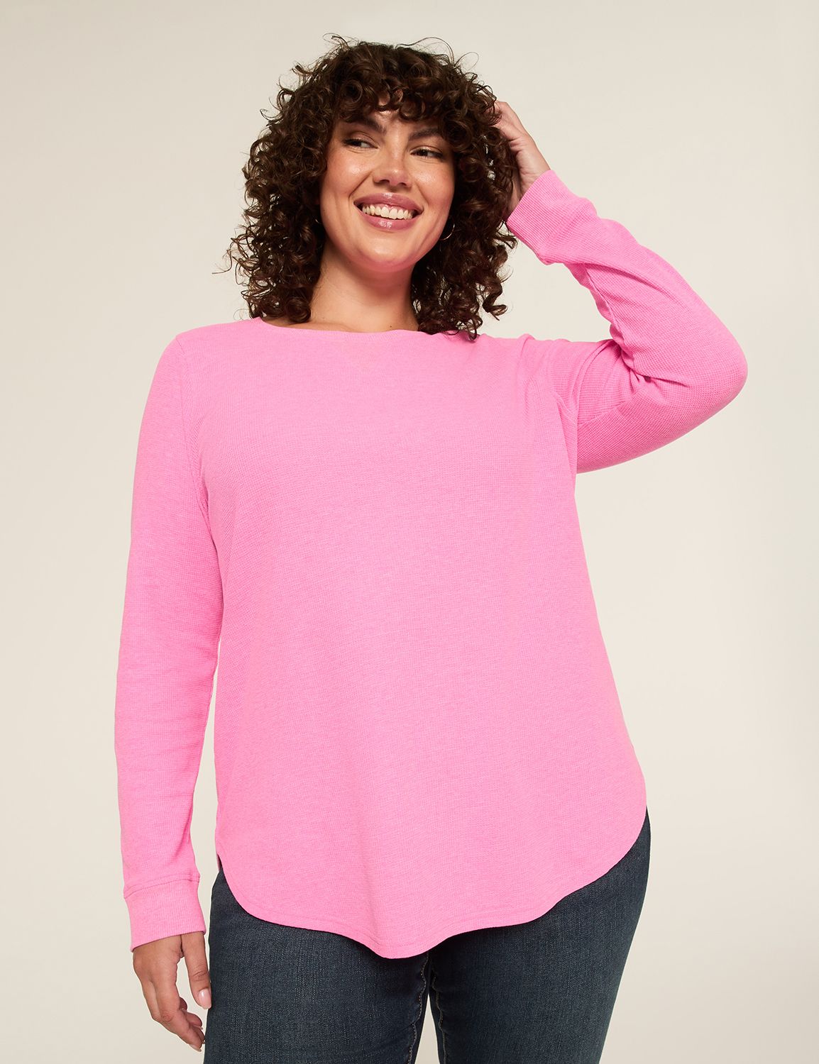 Waffle Knit Curved-Hem Tee