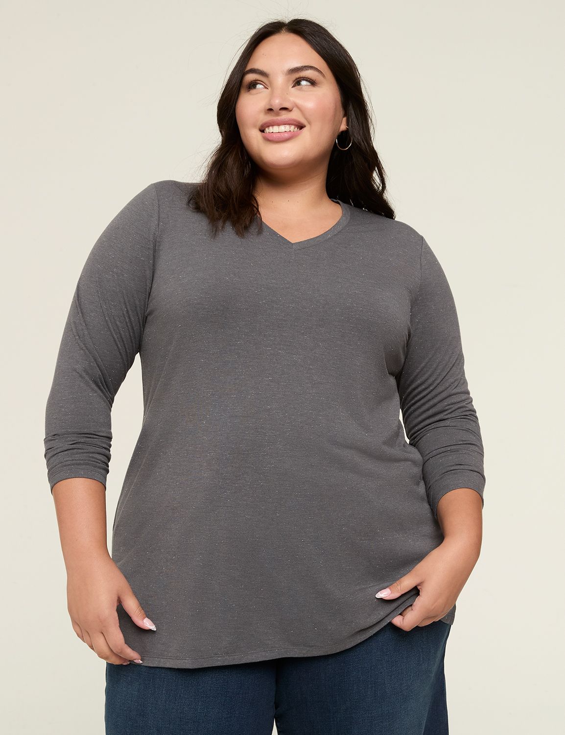 ORANGEBEAR V-NECK LONG SLEEVE TUNIC TOPS main image 1