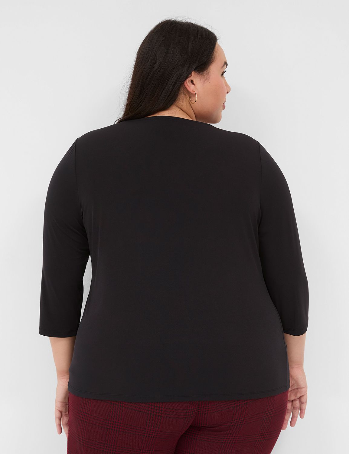 Swing 3/4 Sleeve V Neck Pleat Front Product Image 2