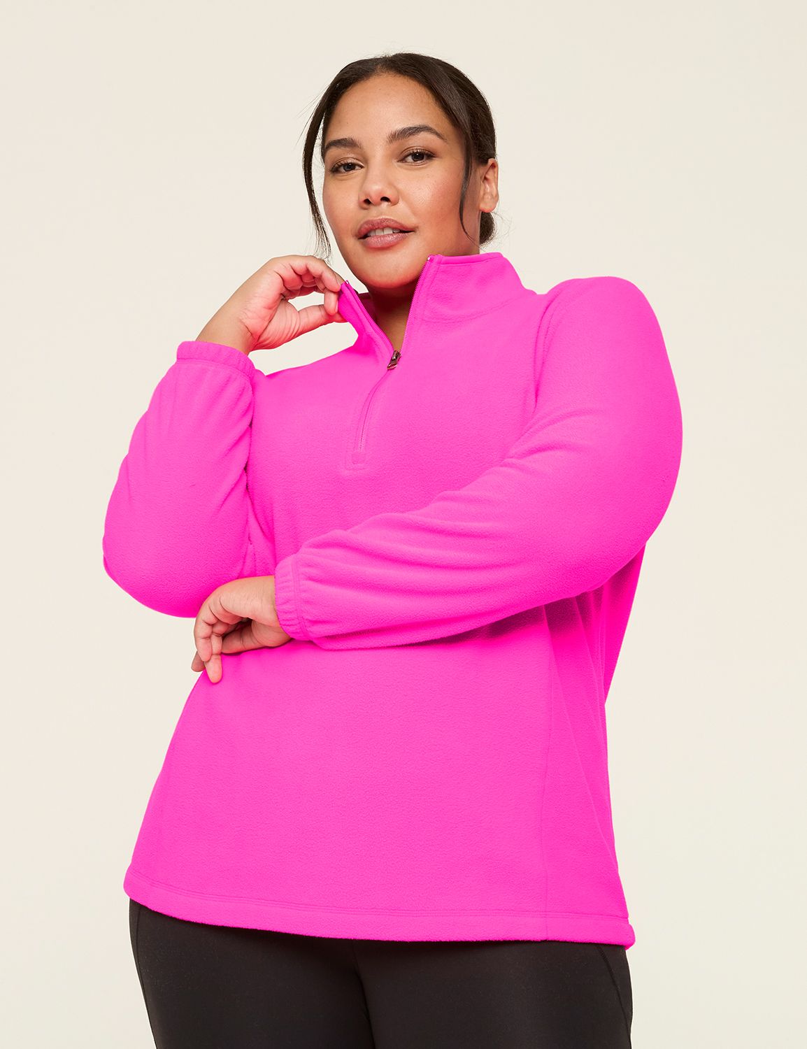 LIVI Textured Knit Half-Zip Hoodie | LaneBryant