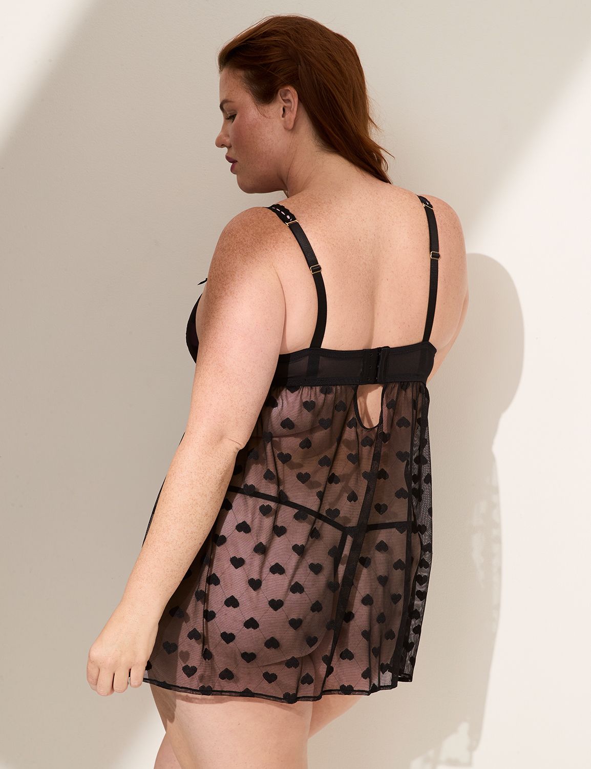 Ribbon Slot Heart Mesh UW Babydoll Product Image 2