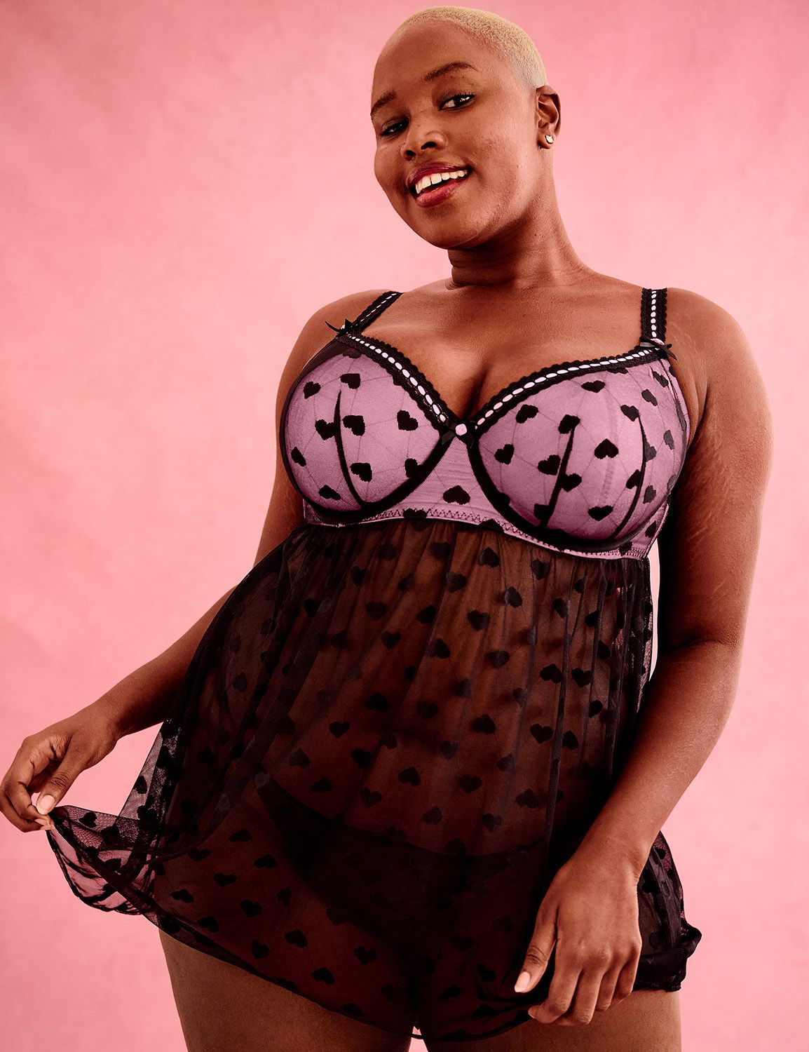 Ribbon Slot Heart Mesh UW Babydoll Product Image 3