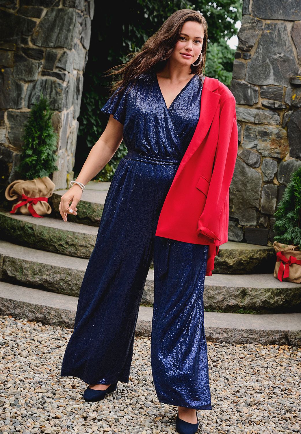 Flutter Sleeve Surplice Wide Leg Se Product Image 4