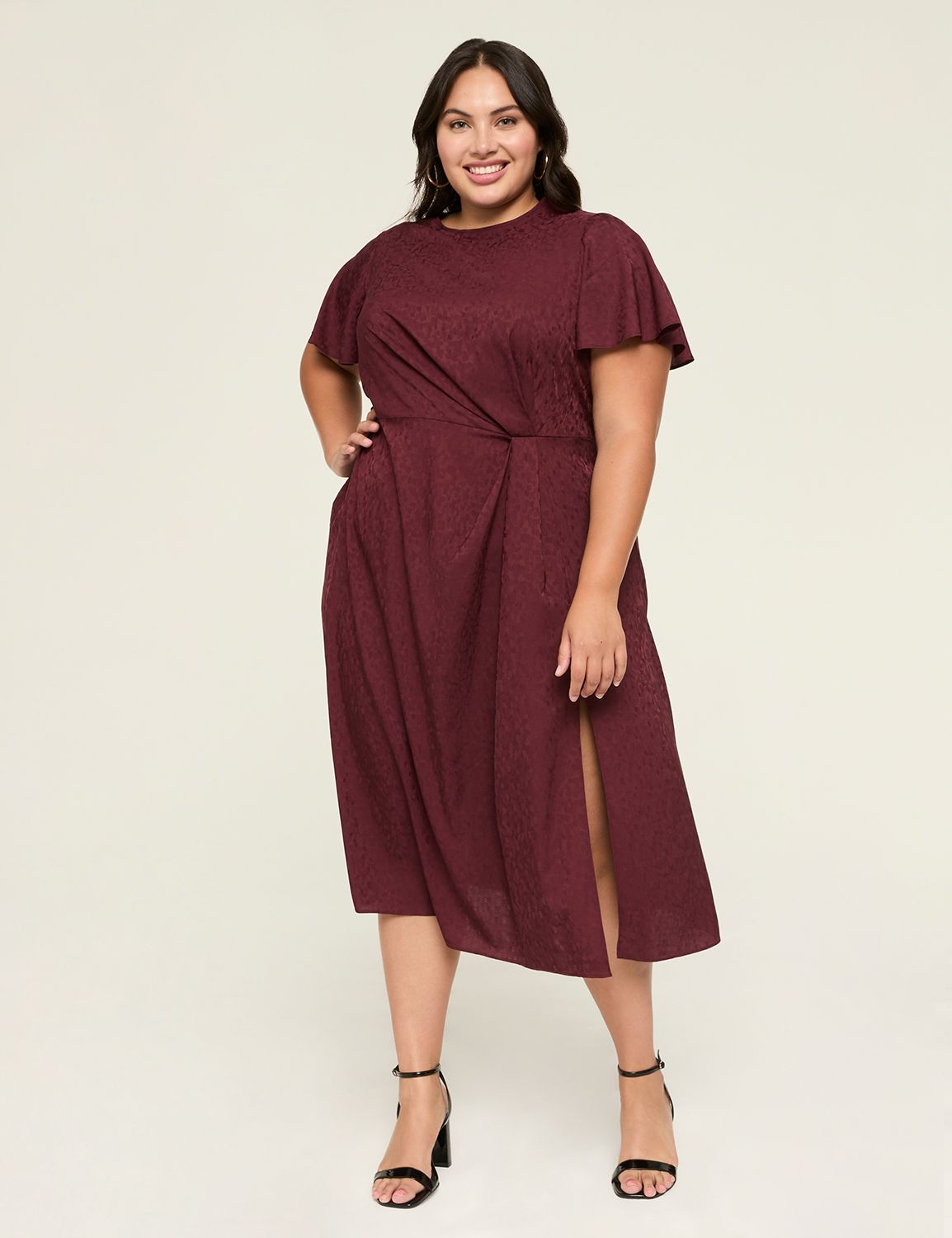 Jacquard Gathered-Waist Midi Dress