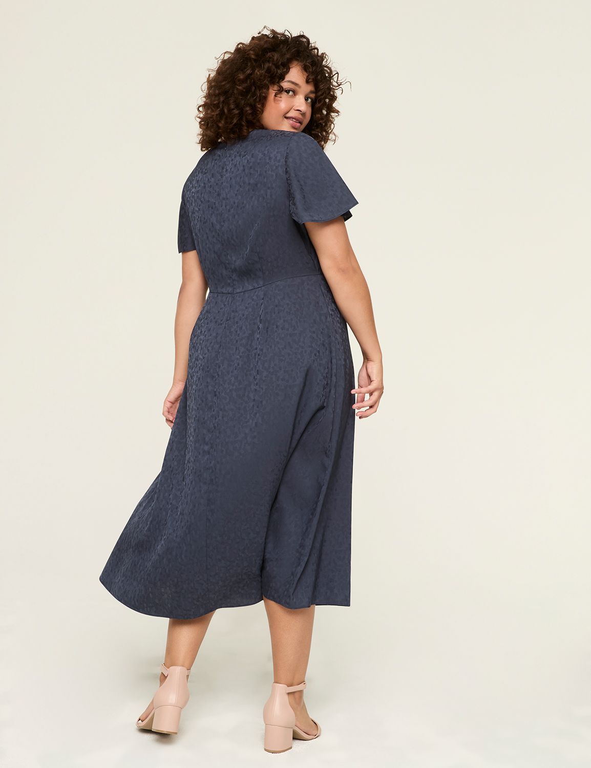 Jacquard Gathered-Waist Midi Dress