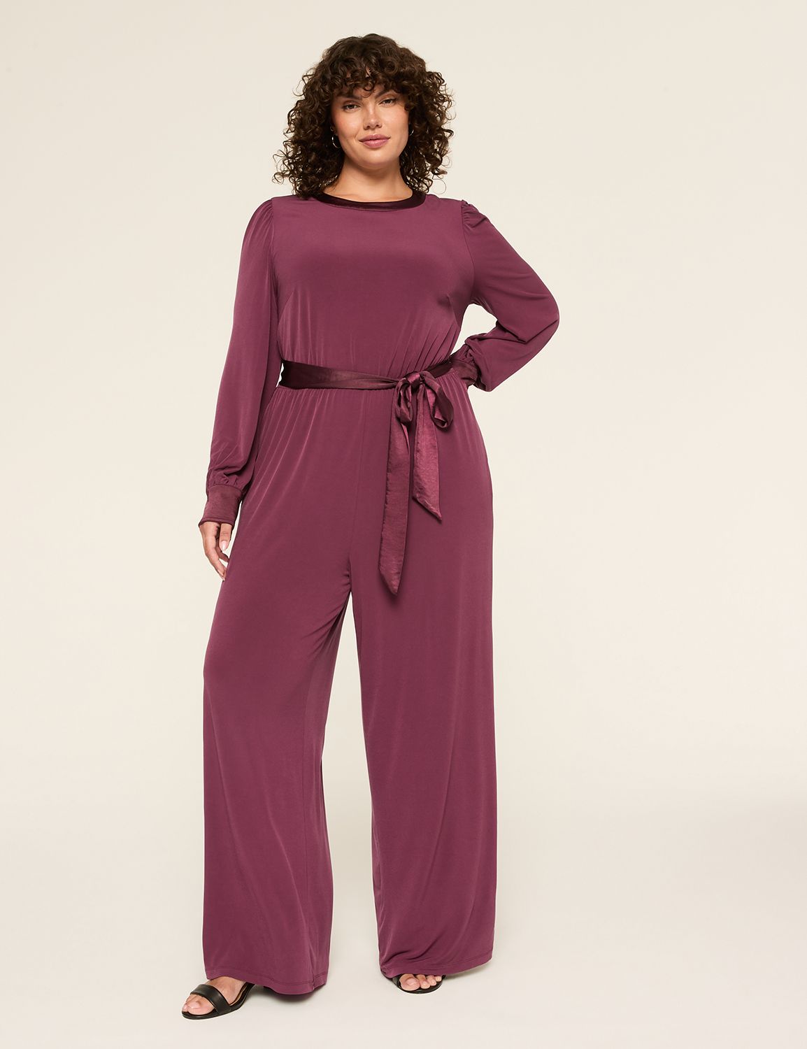 Blouson-Sleeve Wide Leg Jersey Jumpsuit LaneBryant