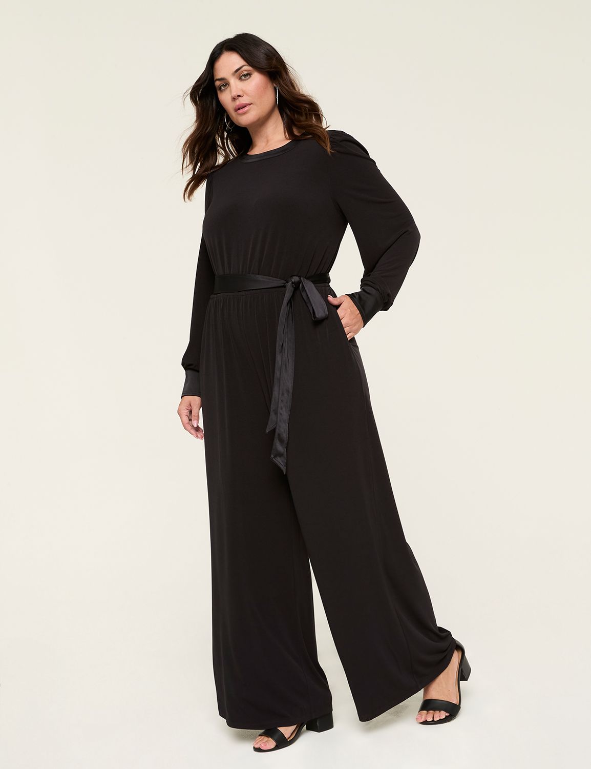 blouson-sleeve wide leg jersey jumpsuit