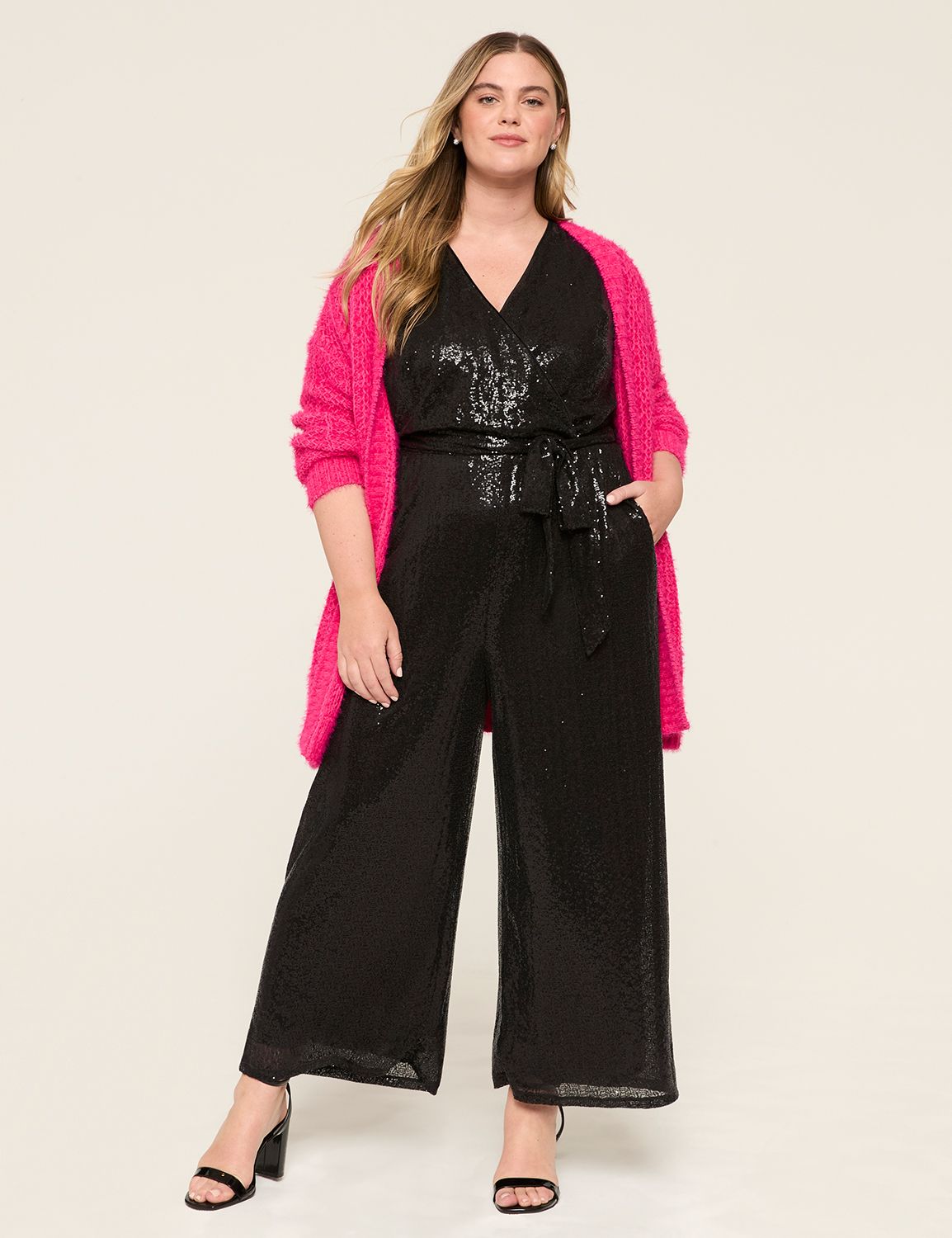 Sequin Sleeveless Wide Leg Jumpsuit LaneBryant