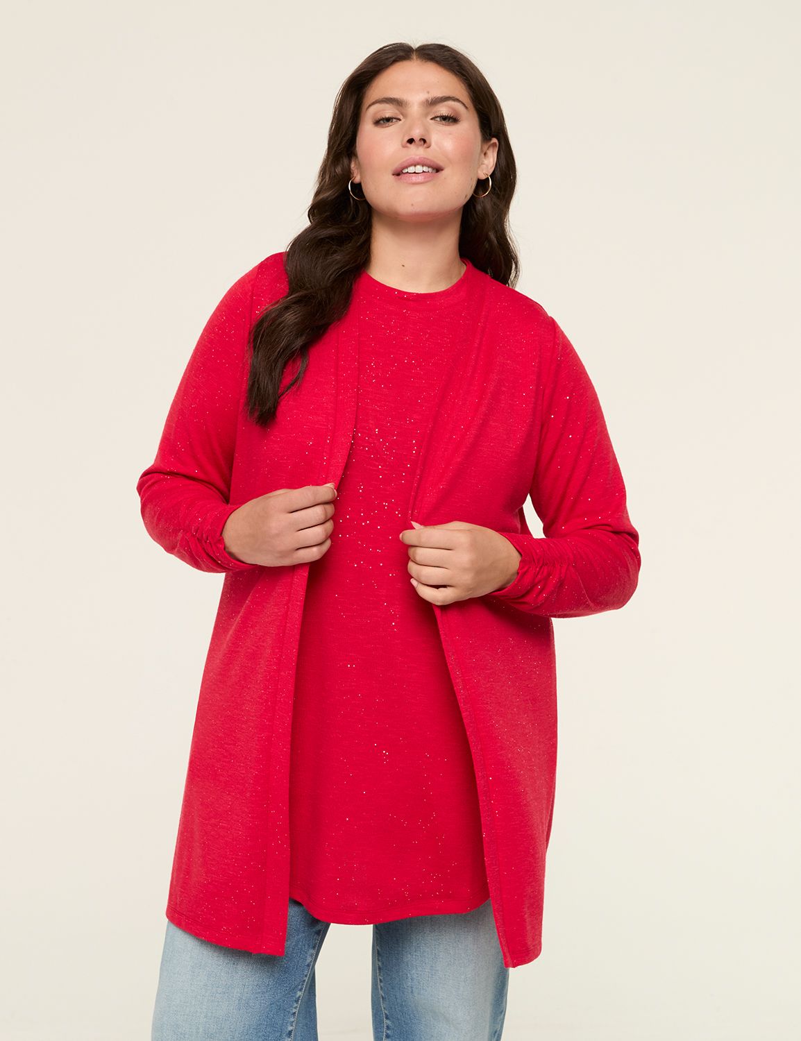 Casual Shirred Long Sleeve Open Fro Product Image 1