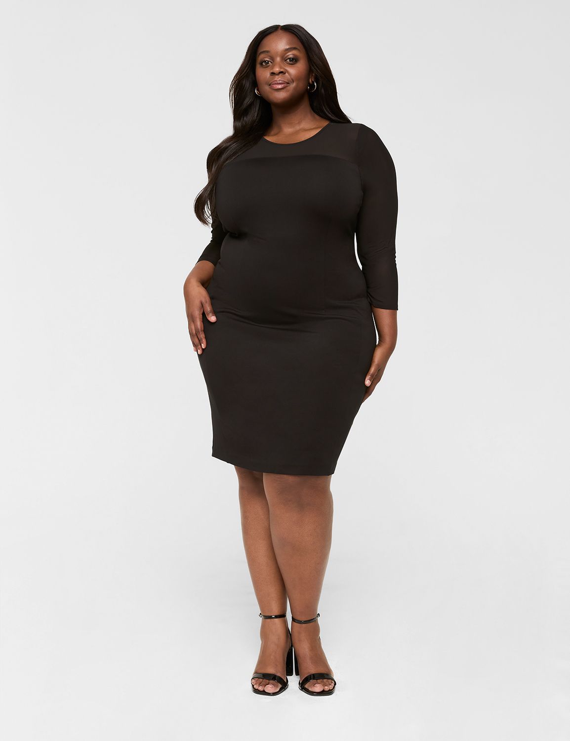 ponte mesh-yoke sheath dress