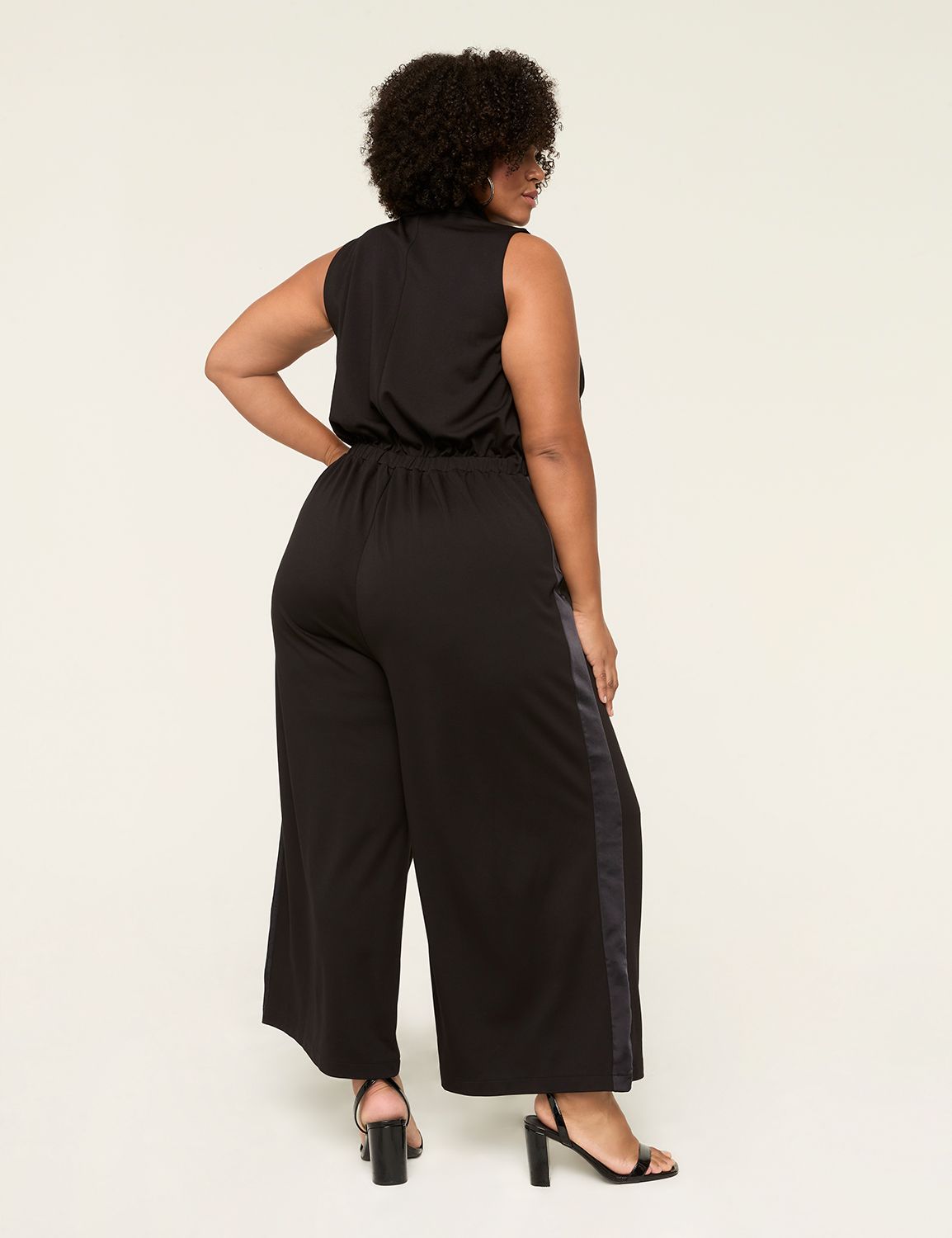 Ponte Satin-Trim Collared Jumpsuit