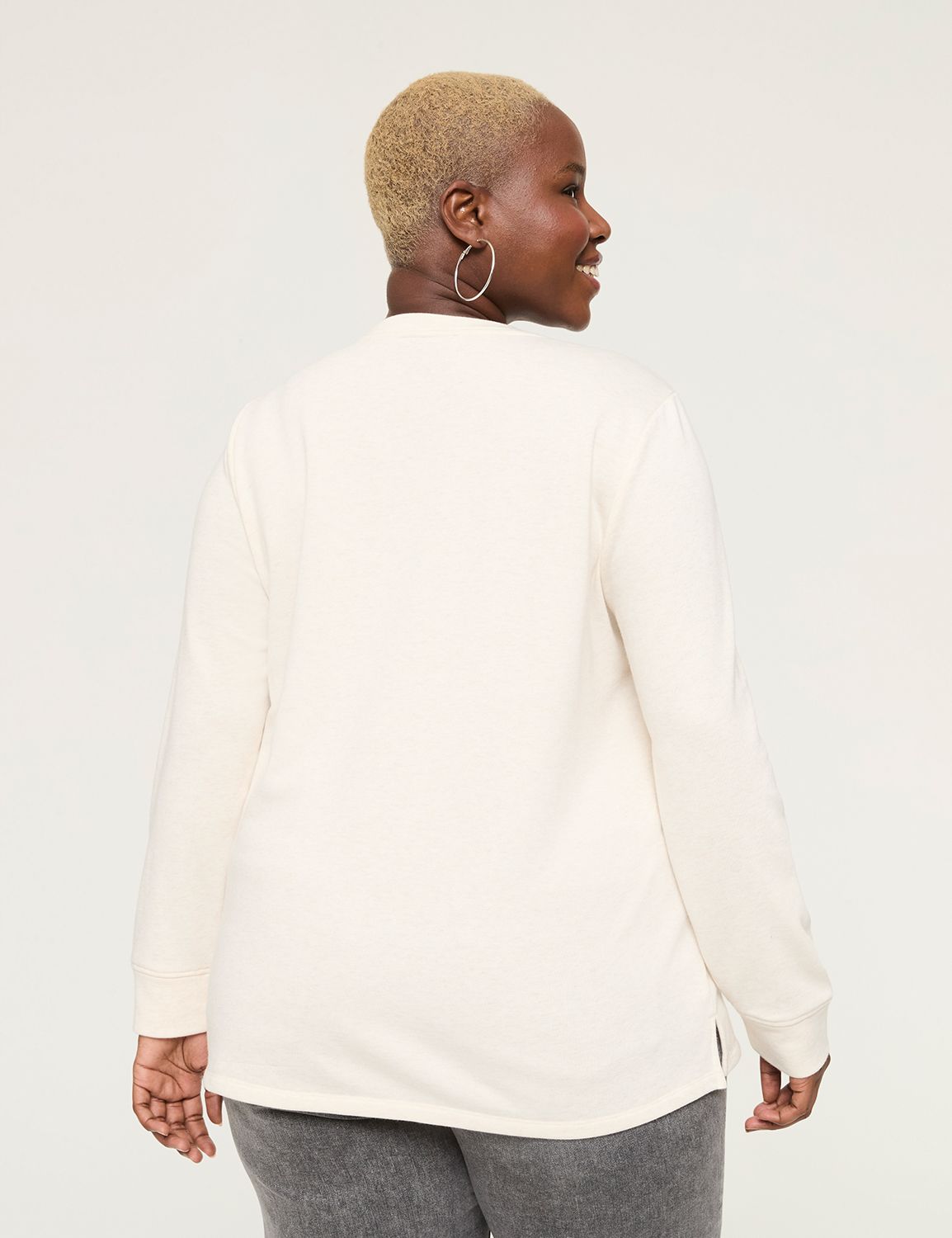 Long Sleeve Crewneck Side Slit Swea Product Image 2