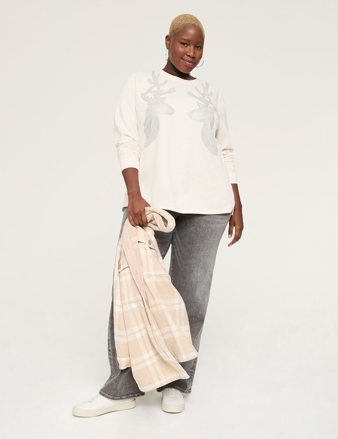 Long Sleeve Crewneck Side Slit Swea Product Image 3