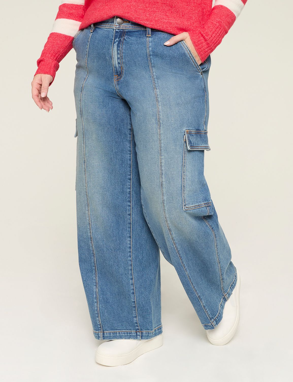 MID RISE WIDE LEG CARGO- FRAN WASH Product Image 1
