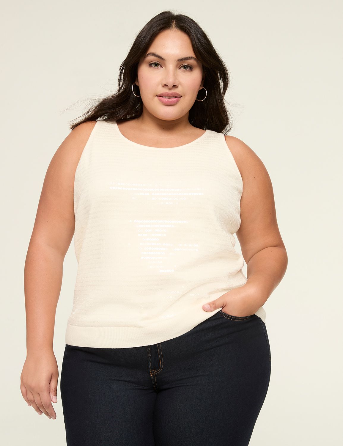 Classic Scoop Neck Sequin Sweater T Product Image 1