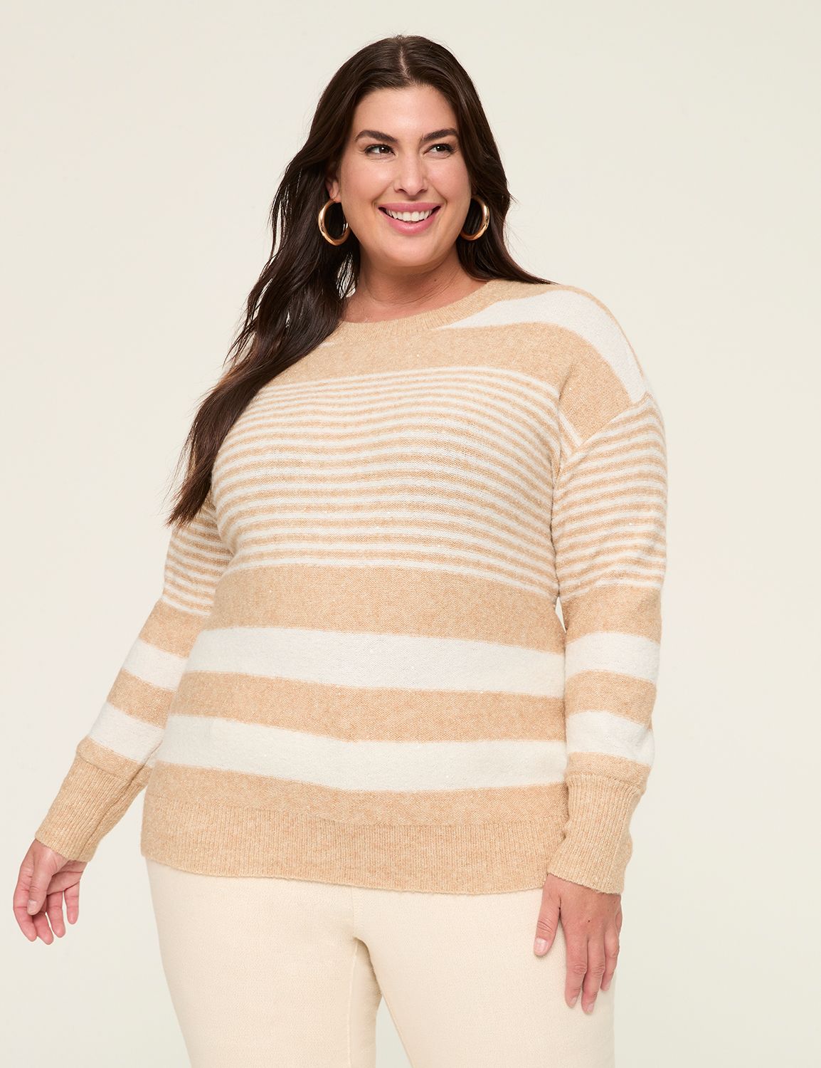 Lurex Shimmer Crew-Neck Striped Sweater