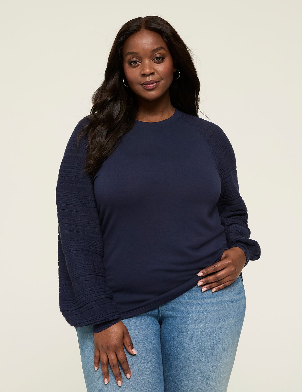 Pointelle Long Sleeve Crew Neck Top Product Image 1