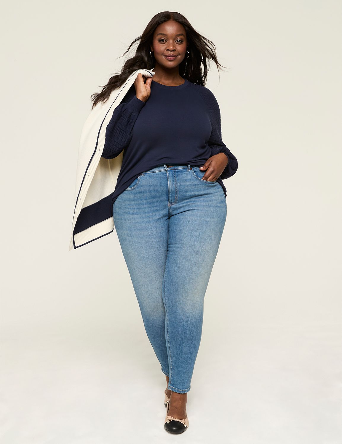 Pointelle Long Sleeve Crew Neck Top Product Image 3