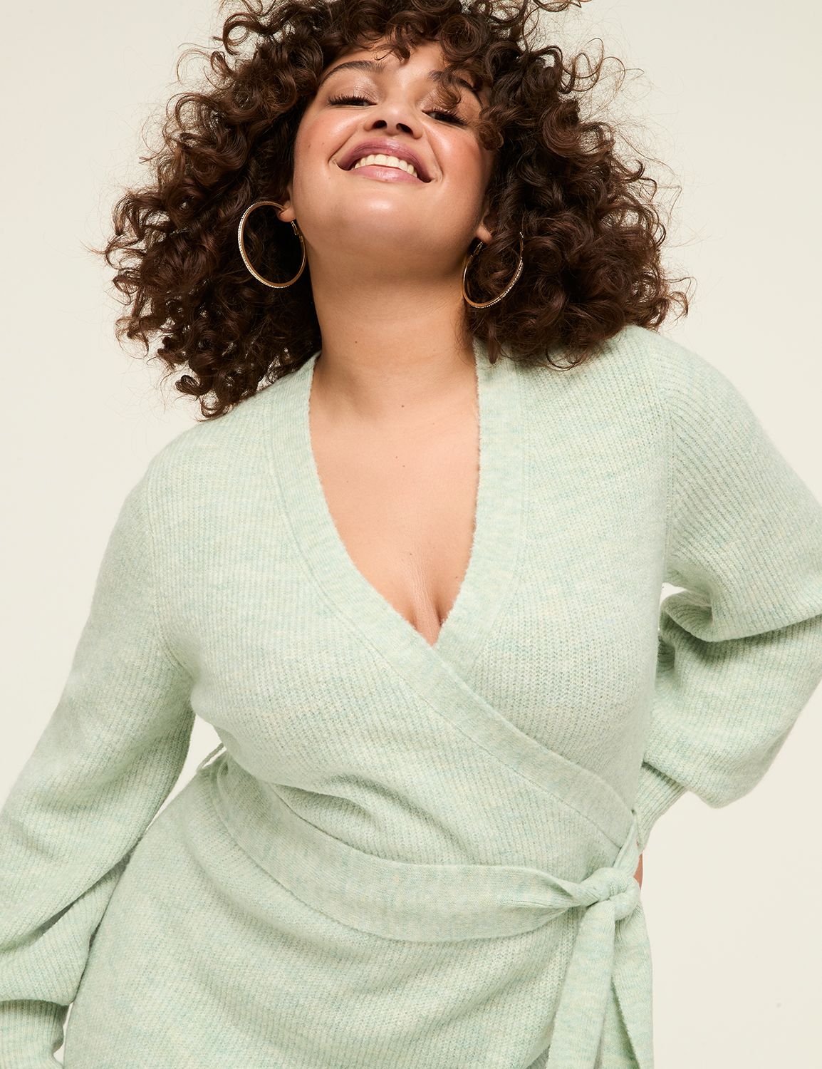 LS VNECK WRAP SWEATER DRESS 1143009 | LaneBryant