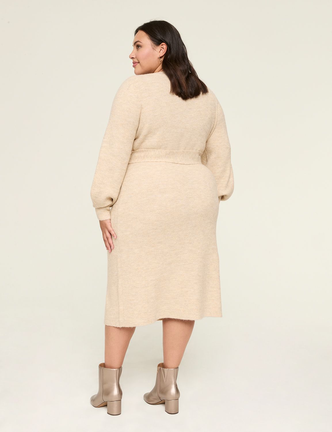 Faux-Wrap Sweater Midi Dress