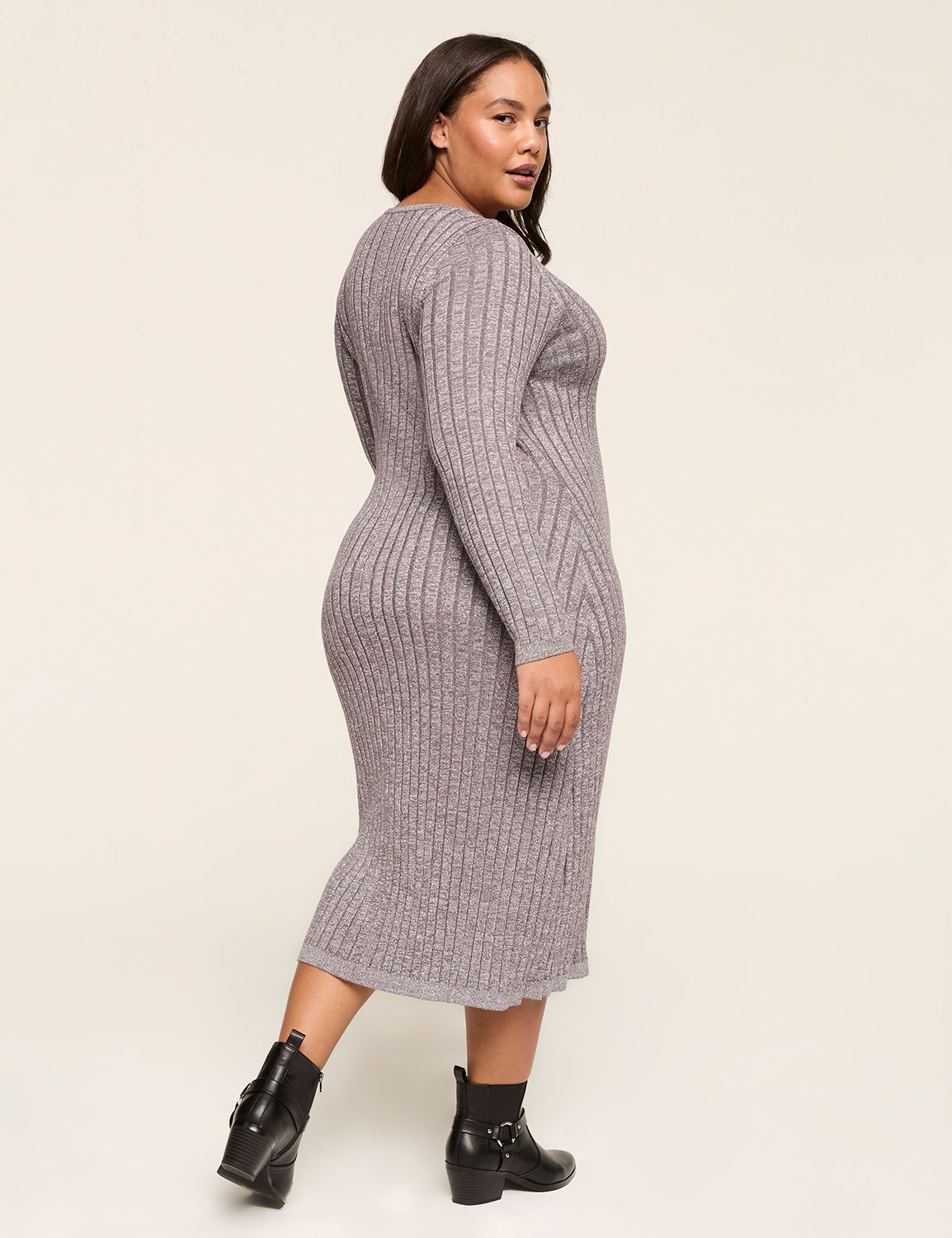 LS V NK RIBBED SWEATER DRESS 114295 LaneBryant