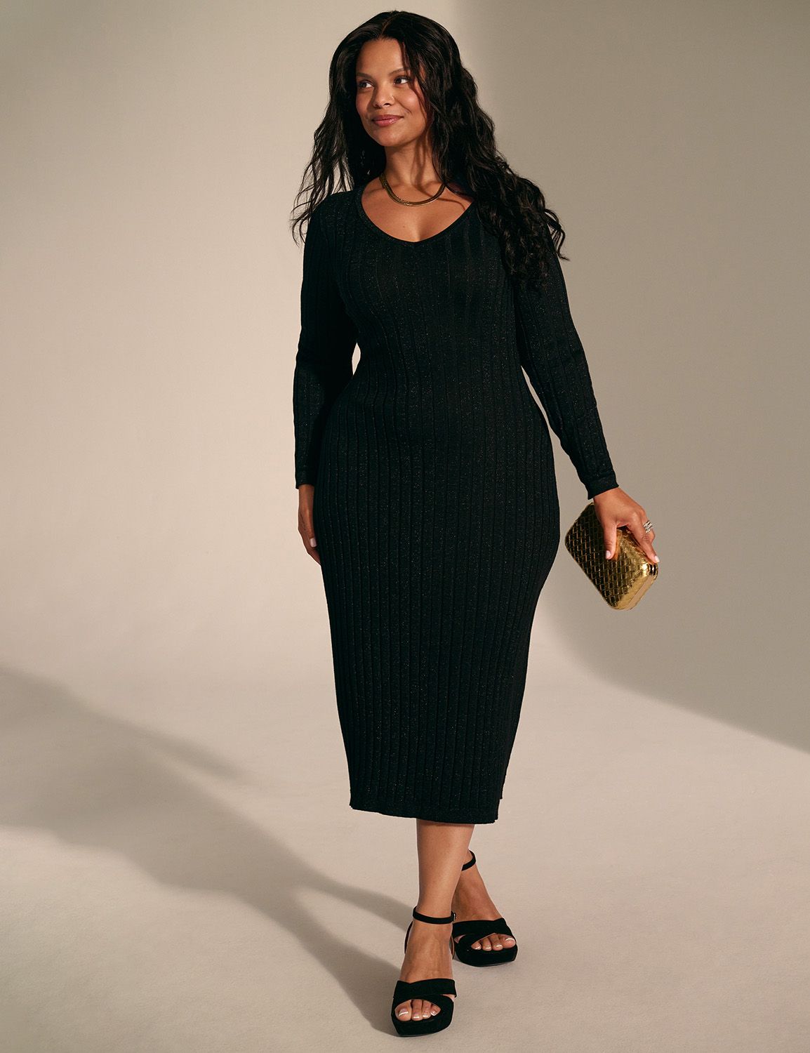 Lurex Shimmer Rib Sweater Midi Dress | LaneBryant