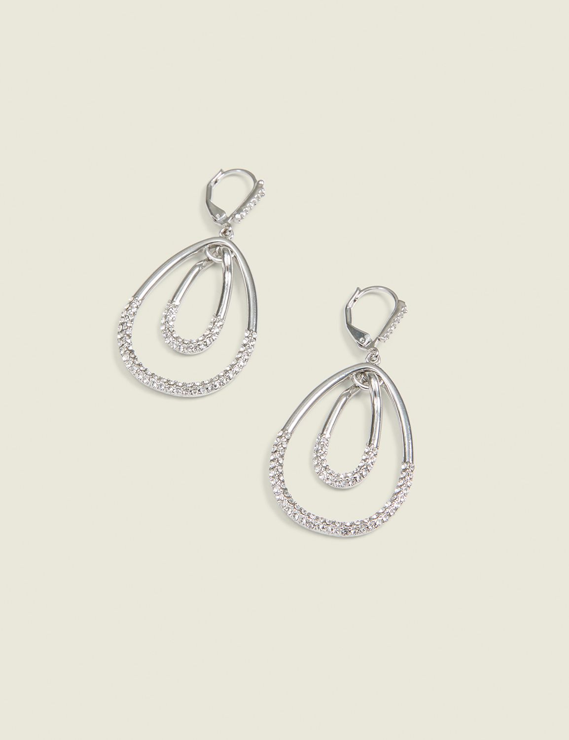 Teardrop & Pave Rhinestone Dangling Clip Earrings main image 0