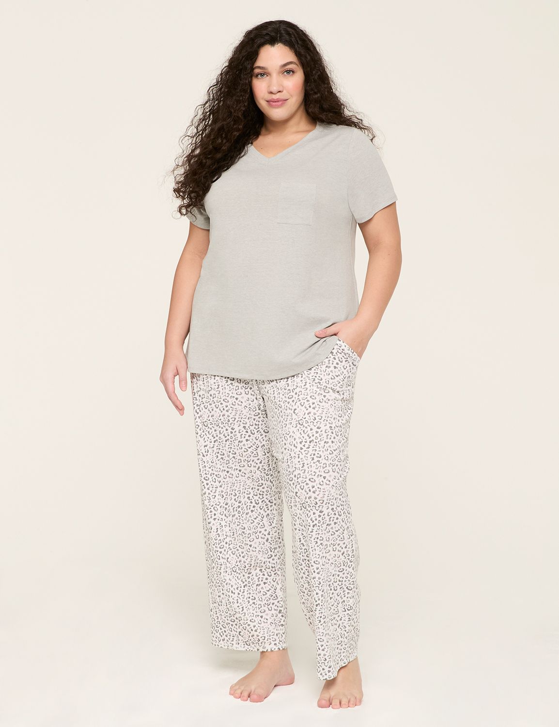 V Neck Pocket Tee Block Pant PJ Set Product Image 1