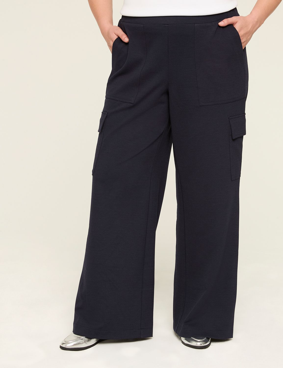 Textured Ponte Pull-On Straight Leg Cargo Pant | LaneBryant