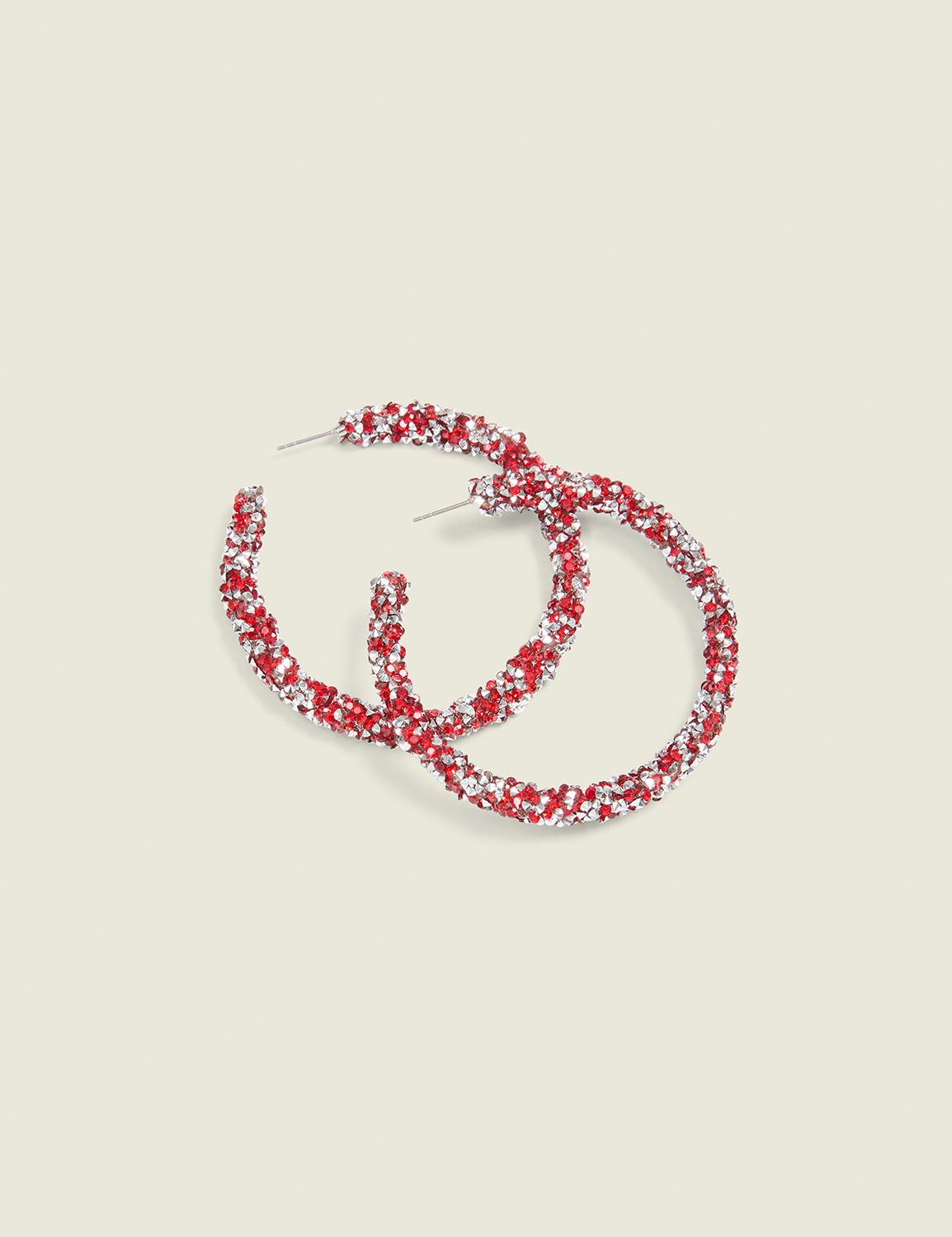 Red & Silver Pave Hoop Earrings Product Image 1
