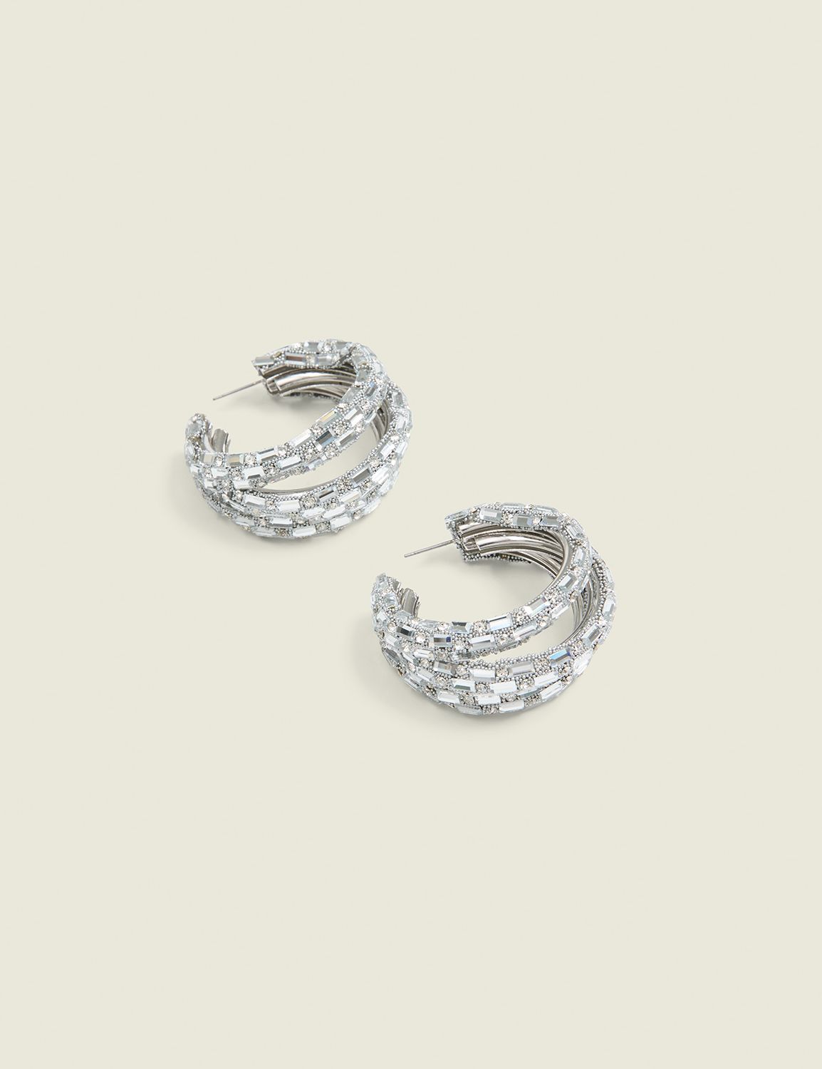 Silver Square Embellished Hoop Earr Product Image 1