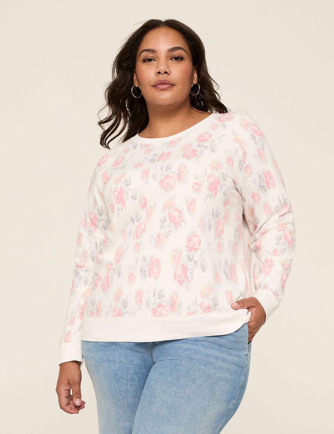 Plus Size Floral Print Crew Neck Sweatshirt Size 26 28 Color Multi Floral Women s Lane Bryant