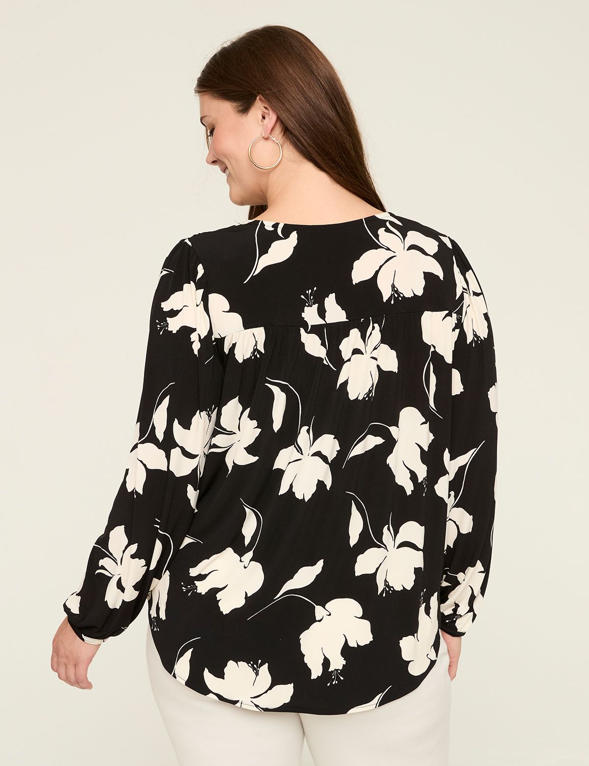 Long Sleeve V Neck Shirred Yoke Det Product Image 2