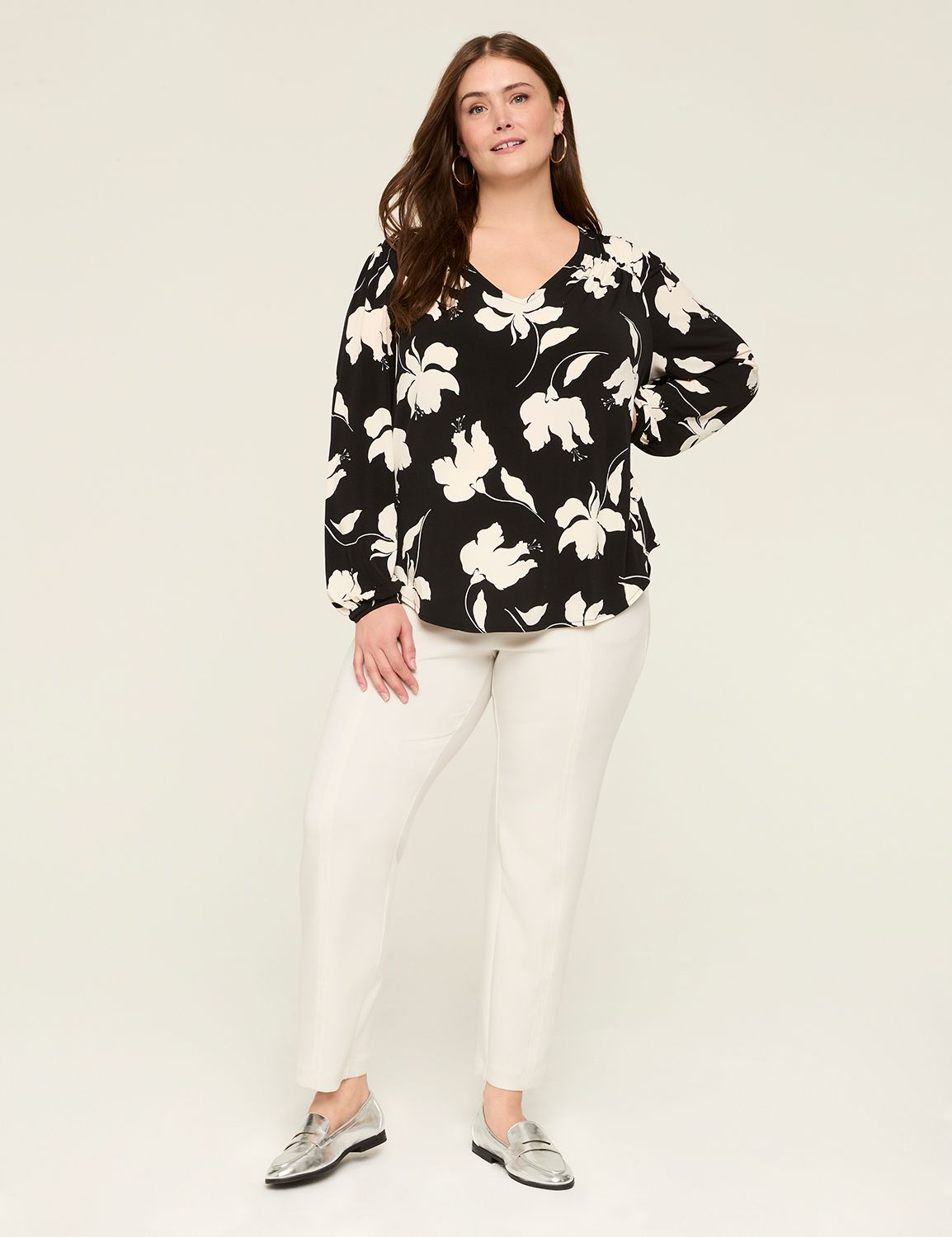 Long Sleeve V Neck Shirred Yoke Det Product Image 3